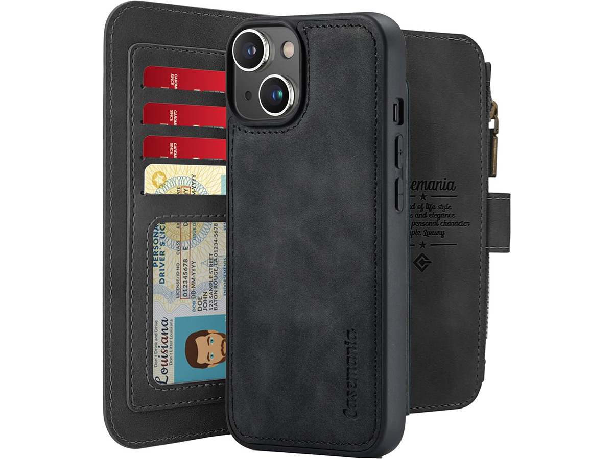 CaseMania 2in1 Wallet Ritsvak Case Zwart - iPhone 11/XR Hoesje