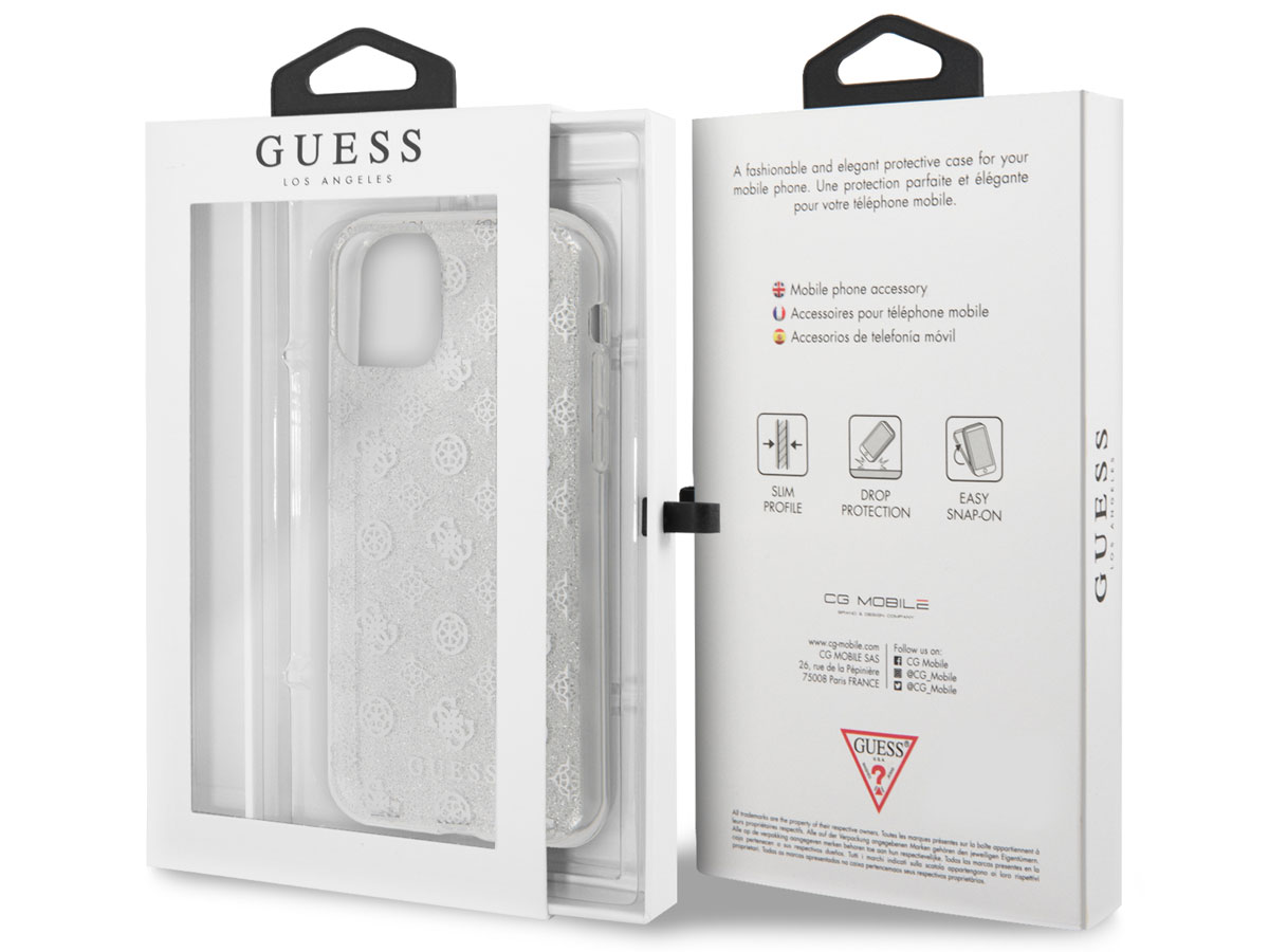 Guess 4G Monogram Glitter TPU Case Zilver - iPhone 11/XR hoesje
