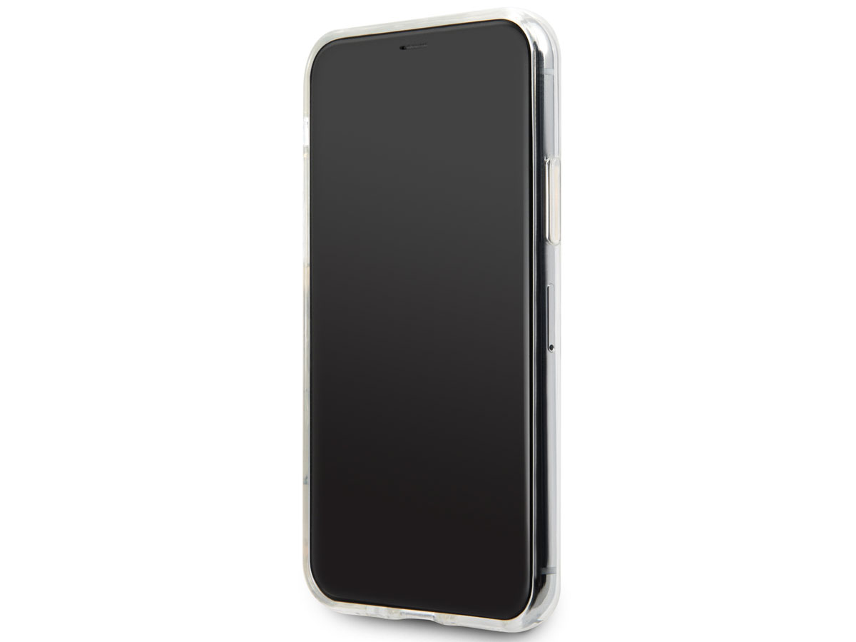 Guess 4G Monogram Glitter TPU Case Zilver - iPhone 11/XR hoesje