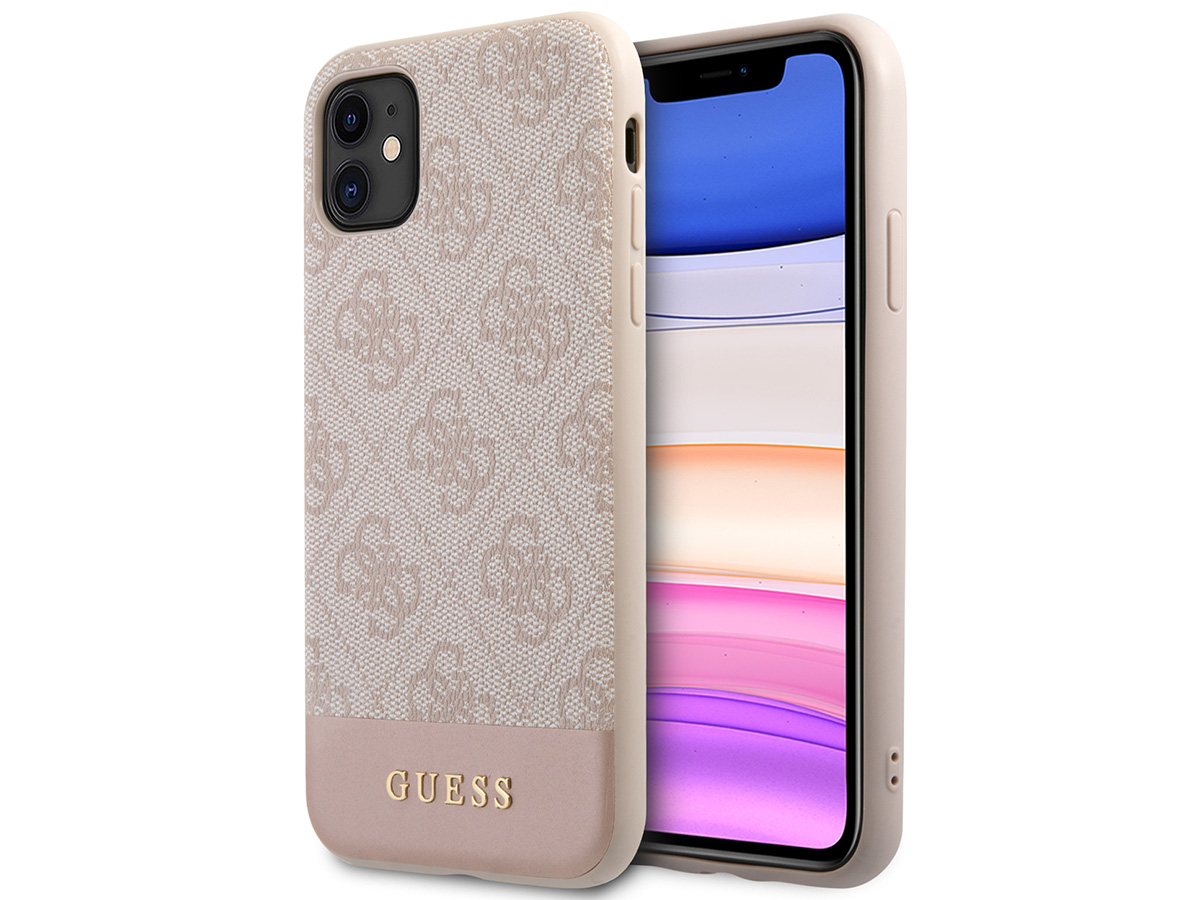 Guess 4G Monogram Stripe Case Roze - iPhone 11/XR hoesje