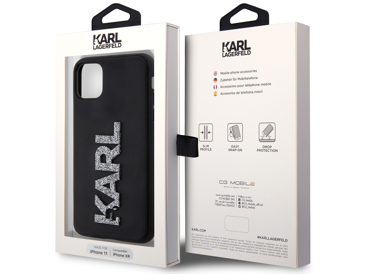 Karl Lagerfeld 3D Glitter Logo Case Zwart - iPhone 11/XR hoesje