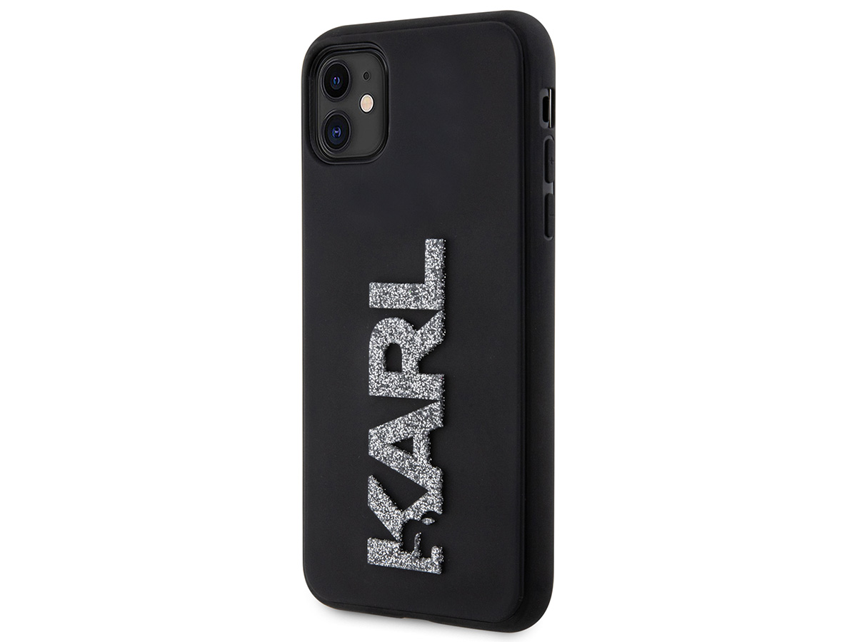 Karl Lagerfeld 3D Glitter Logo Case Zwart - iPhone 11/XR hoesje