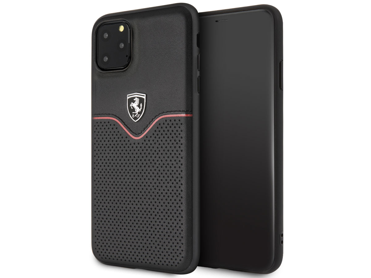 Ferrari Perforated Leather Case Zwart - iPhone 11 Pro Max Hoesje