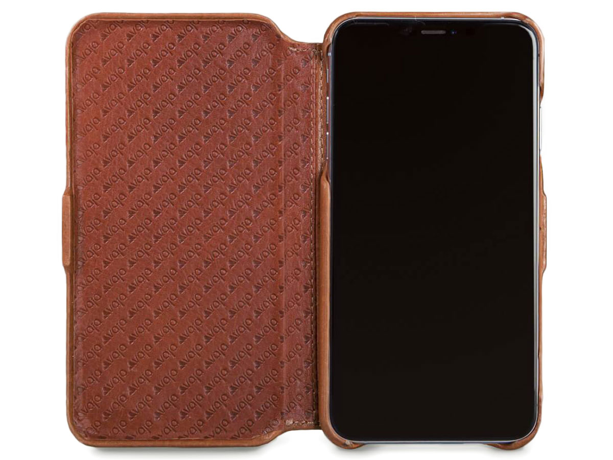 Vaja Folio Wallet Stand Saddle Tan - iPhone Xs Max Hoesje Leer