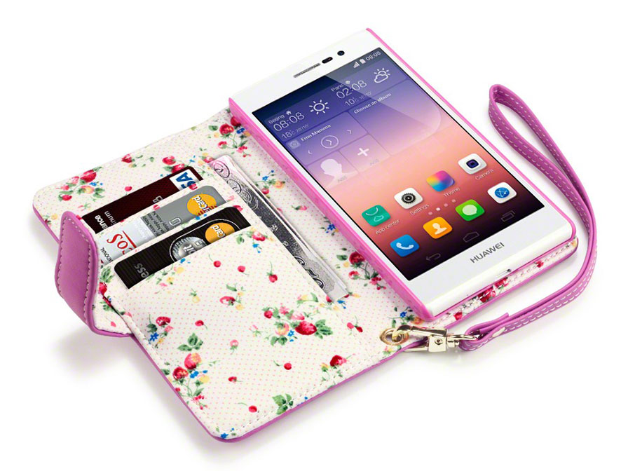 praktijk Doornen kleding CaseBoutique Flower Wallet Case - Hoesje voor Huawei Ascend P7