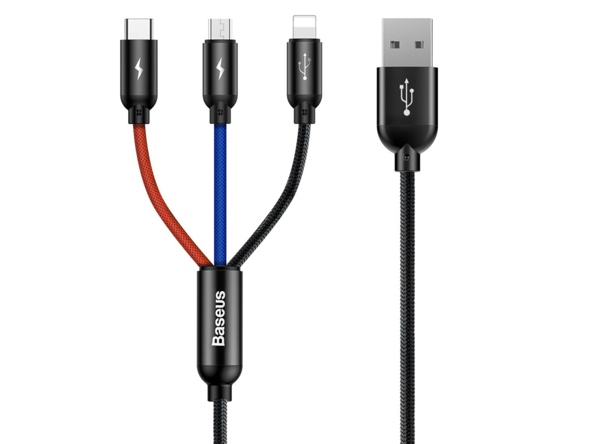 Slink geest Omgeving Baseus 3in1 kabel: USB-A naar USB-C + Lightning + Micro-USB