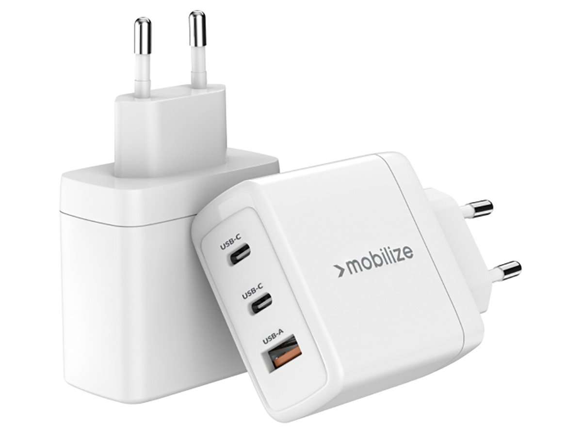 Mobilize 65W GaN Wall Charger Oplader met 2 x USB-C en USB-A - Wit