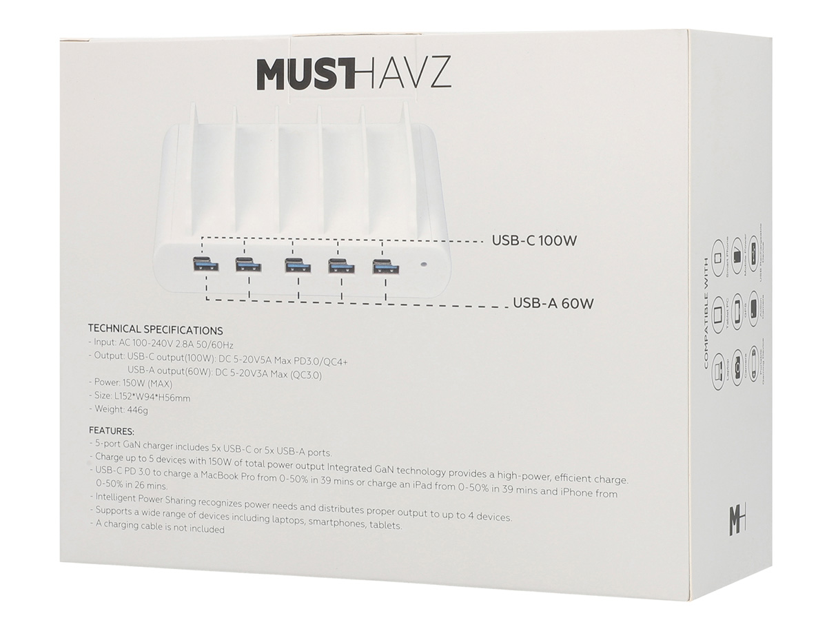 Musthavz Family Charging Station GaN 150W - Oplader voor 5 Devices