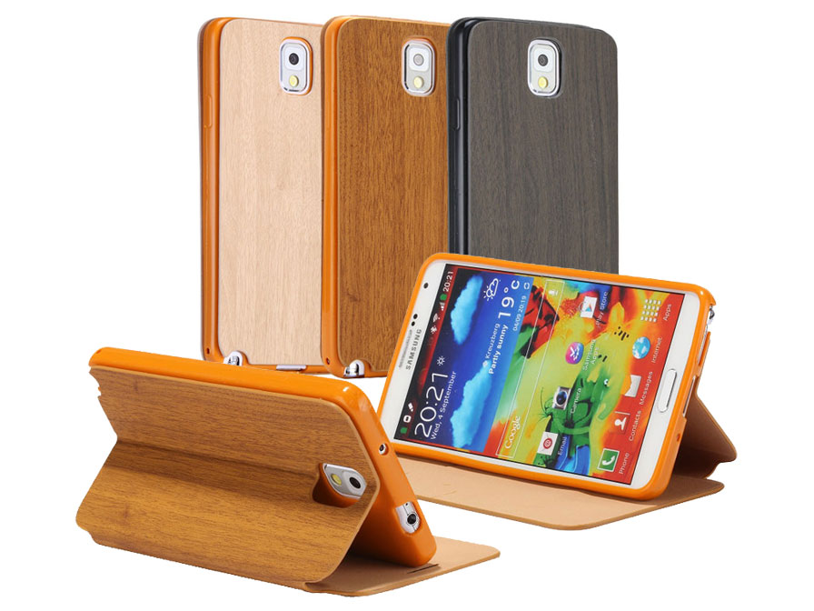 Hout-look SideFlip Case Hoesje voor Samsung Galaxy Note 3