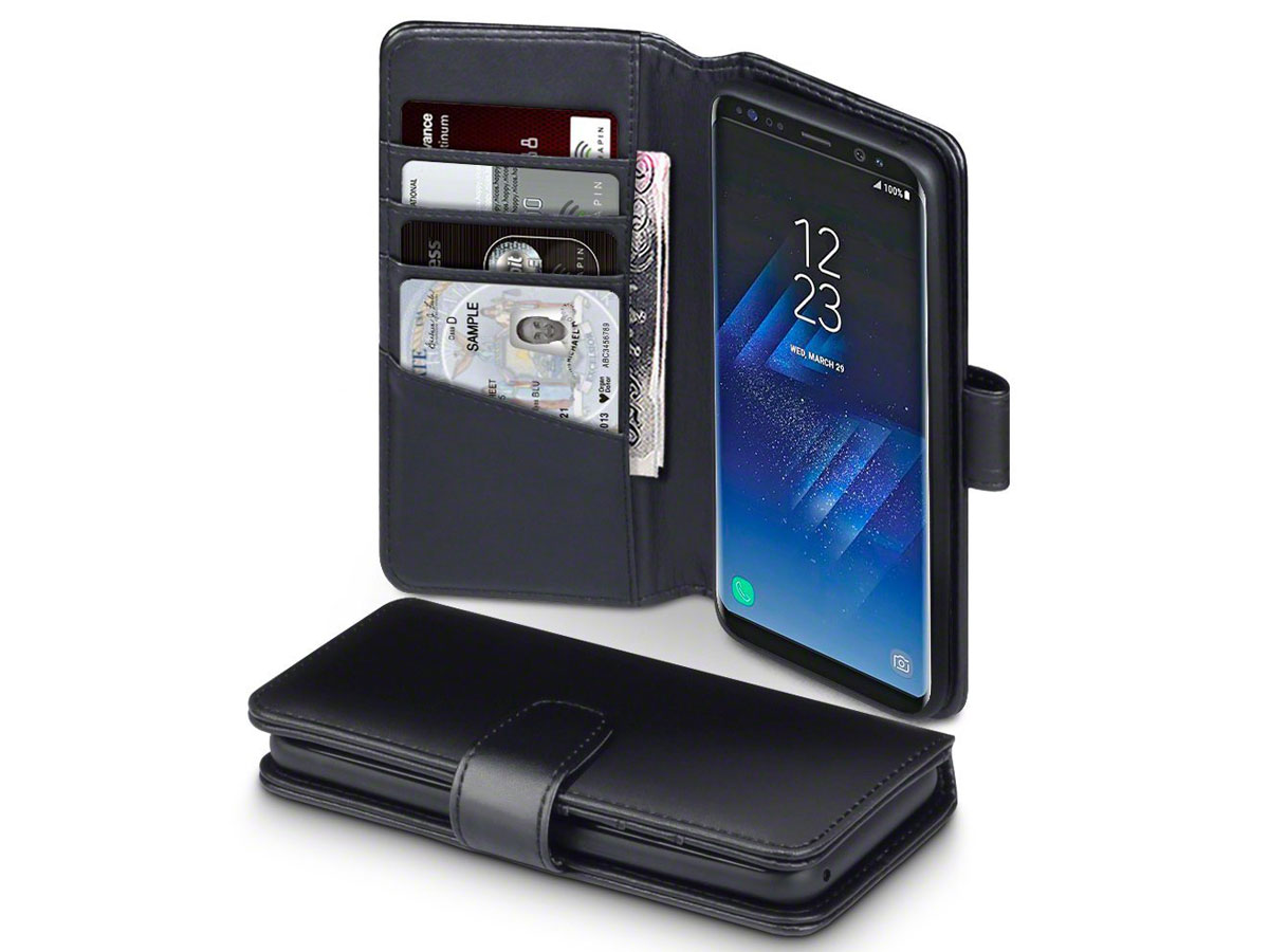 details steekpenningen Leesbaarheid CaseBoutique Bookcase Zwart Leer | Samsung Galaxy S8 ho