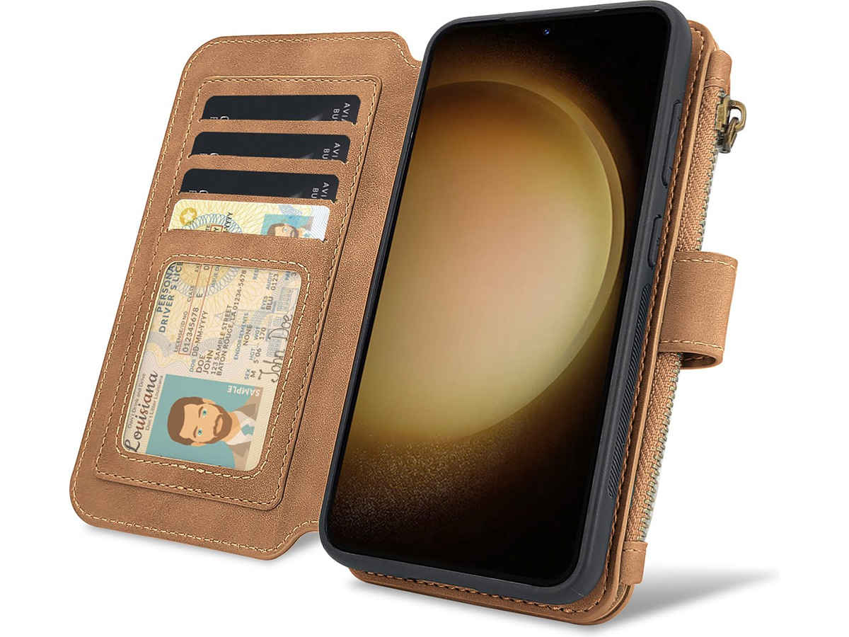 CaseMania 2in1 Wallet Ritsvak Case Bruin - Samsung Galaxy A15 Hoesje