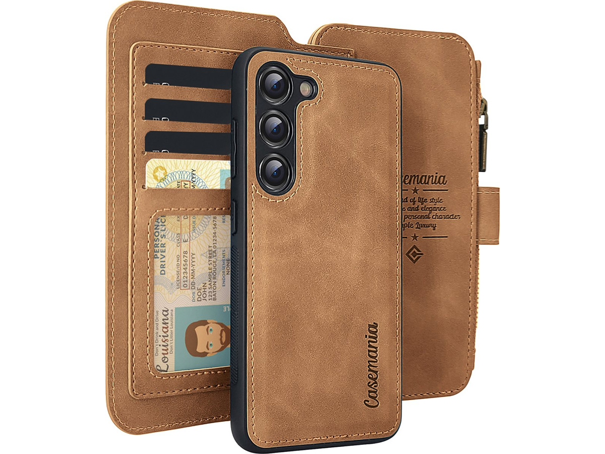 CaseMania 2in1 Wallet Ritsvak Case Bruin - Samsung Galaxy A15 Hoesje