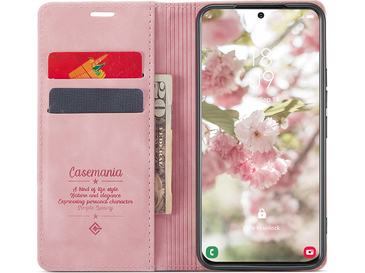 CaseMania Vintage Slim Bookcase Roze - Samsung Galaxy A25 hoesje