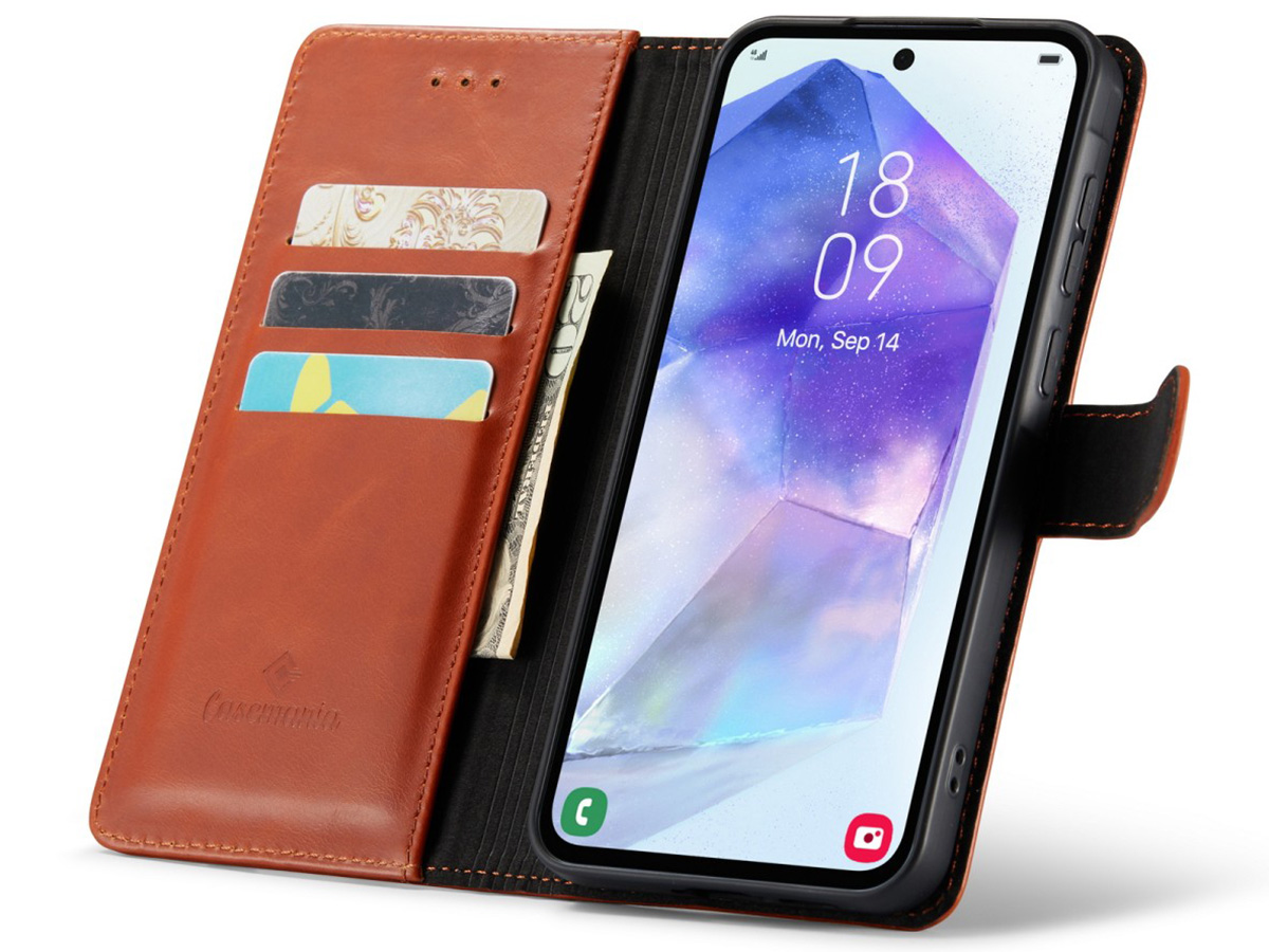 CaseMania Leather Bookcase Cognac - Samsung Galaxy A55 hoesje