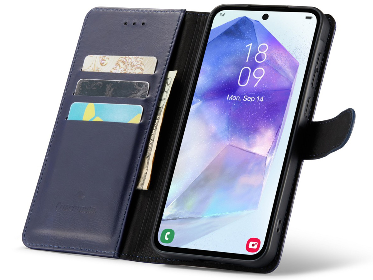 CaseMania Leather Bookcase Donkerblauw - Samsung Galaxy A55 hoesje