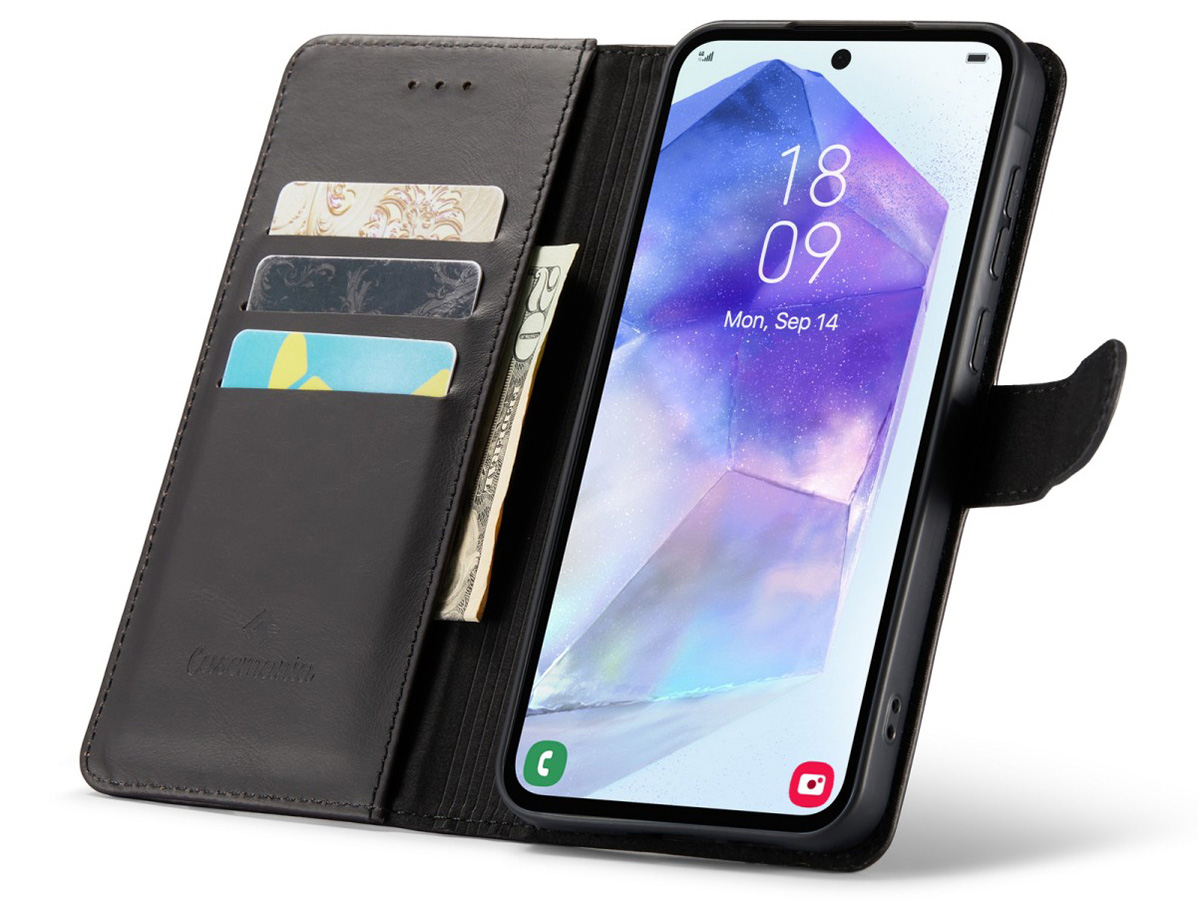 CaseMania Leather Bookcase Zwart - Samsung Galaxy A55 hoesje