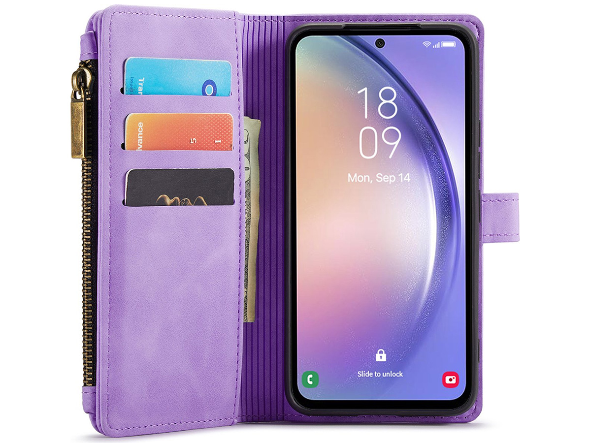 CaseMania Ritsvak Wallet Case Lila Paars - Samsung Galaxy A55 Hoesje