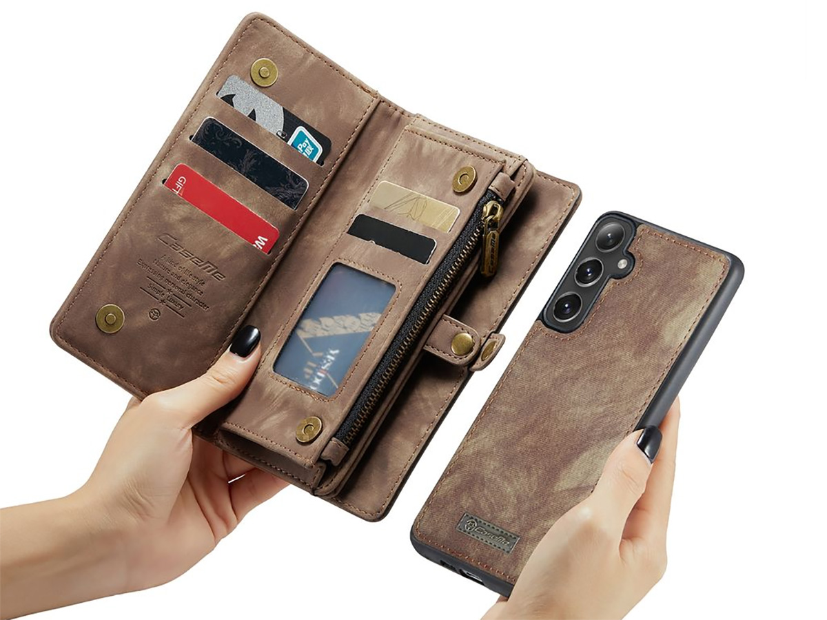 CaseMe 2in1 Wallet Ritsvak Case Bruin - Samsung Galaxy A55 Hoesje