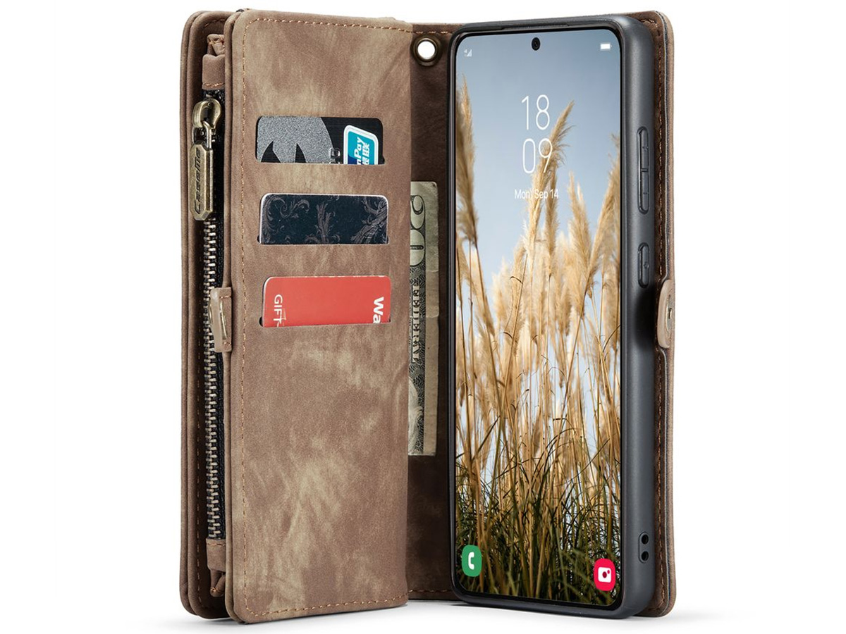 CaseMe 2in1 Wallet Ritsvak Case Bruin - Samsung Galaxy A55 Hoesje