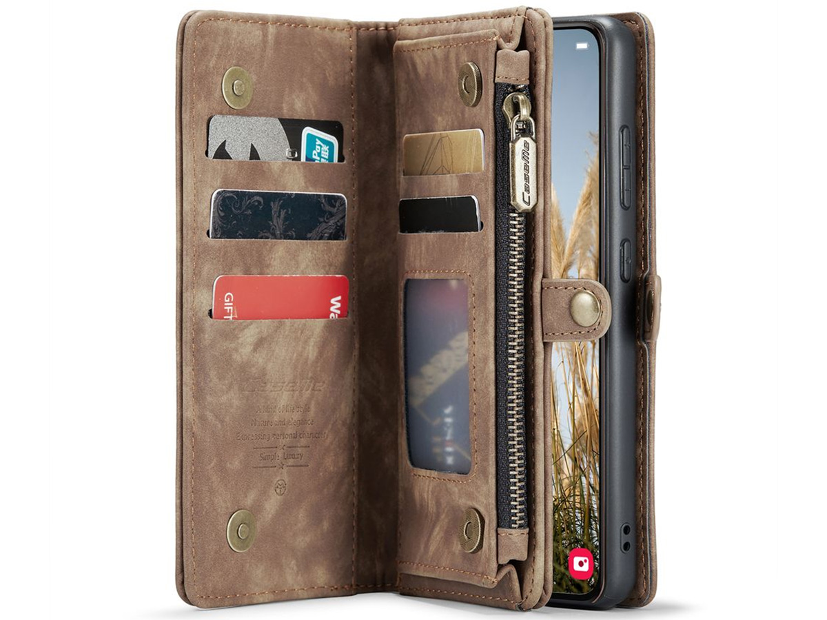 CaseMe 2in1 Wallet Ritsvak Case Bruin - Samsung Galaxy A55 Hoesje