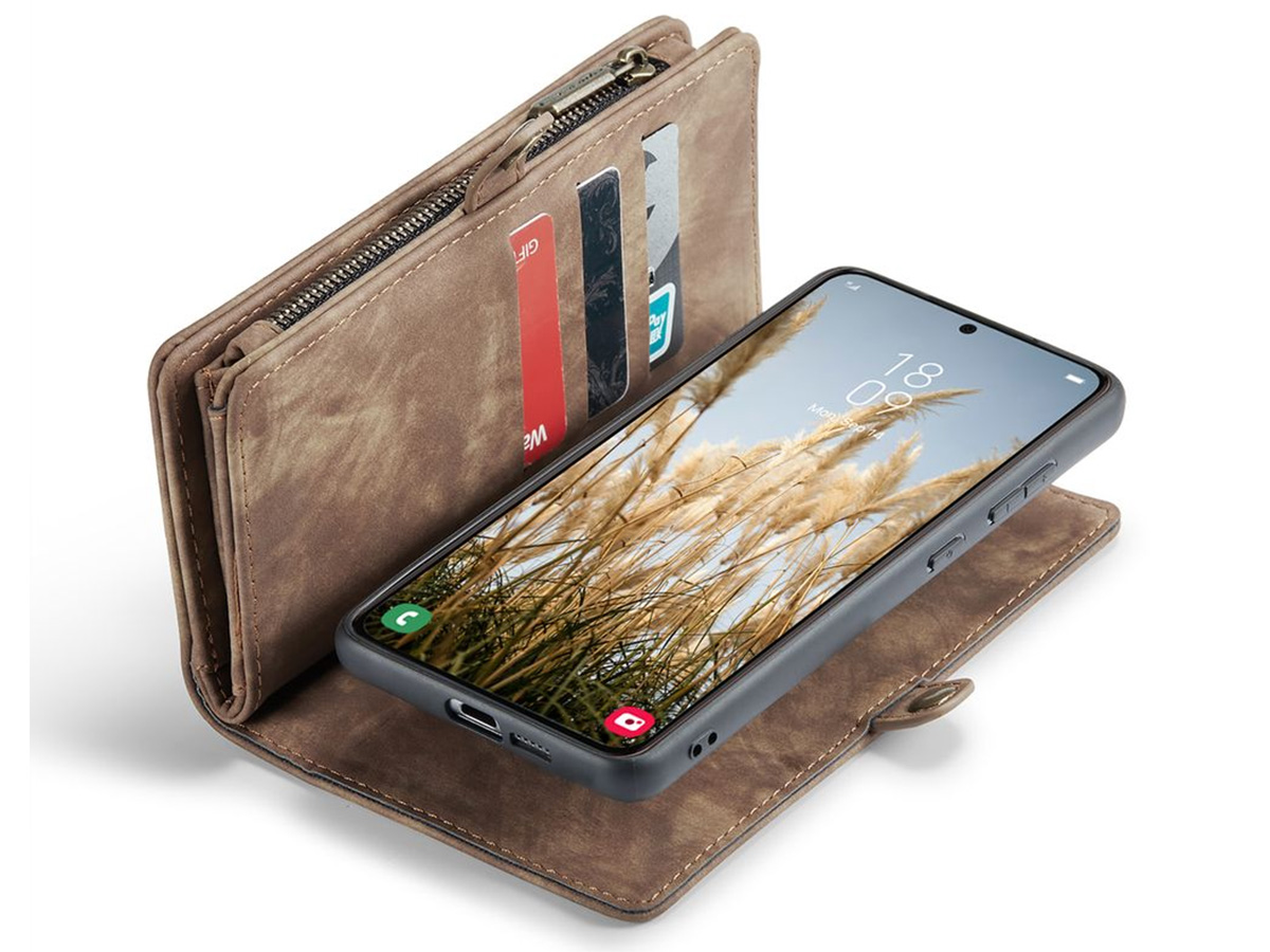 CaseMe 2in1 Wallet Ritsvak Case Bruin - Samsung Galaxy A55 Hoesje