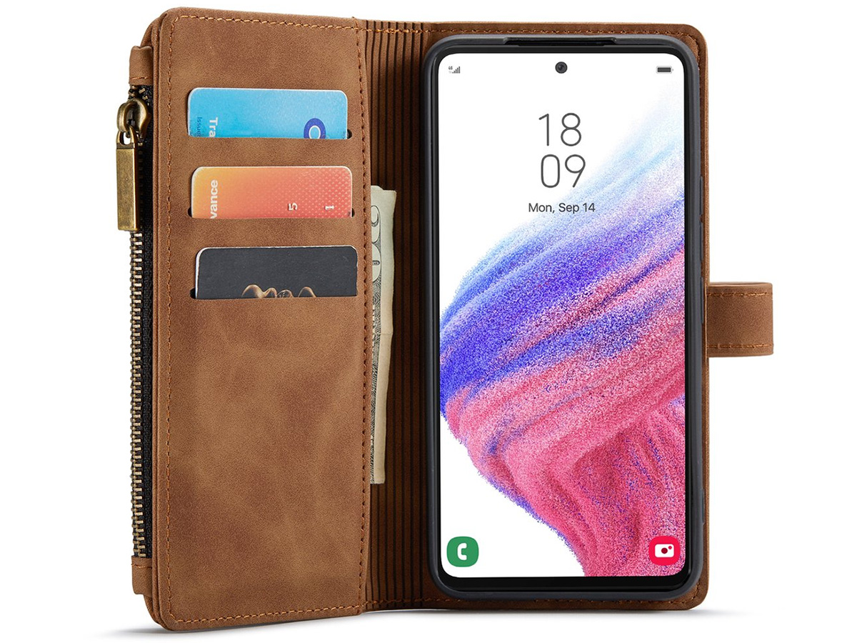 CaseMania Ritsvak Wallet Case Bruin - Samsung Galaxy A55 Hoesje