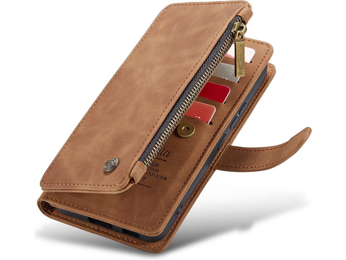 CaseMania Ritsvak Wallet Case Bruin - Samsung Galaxy A55 Hoesje