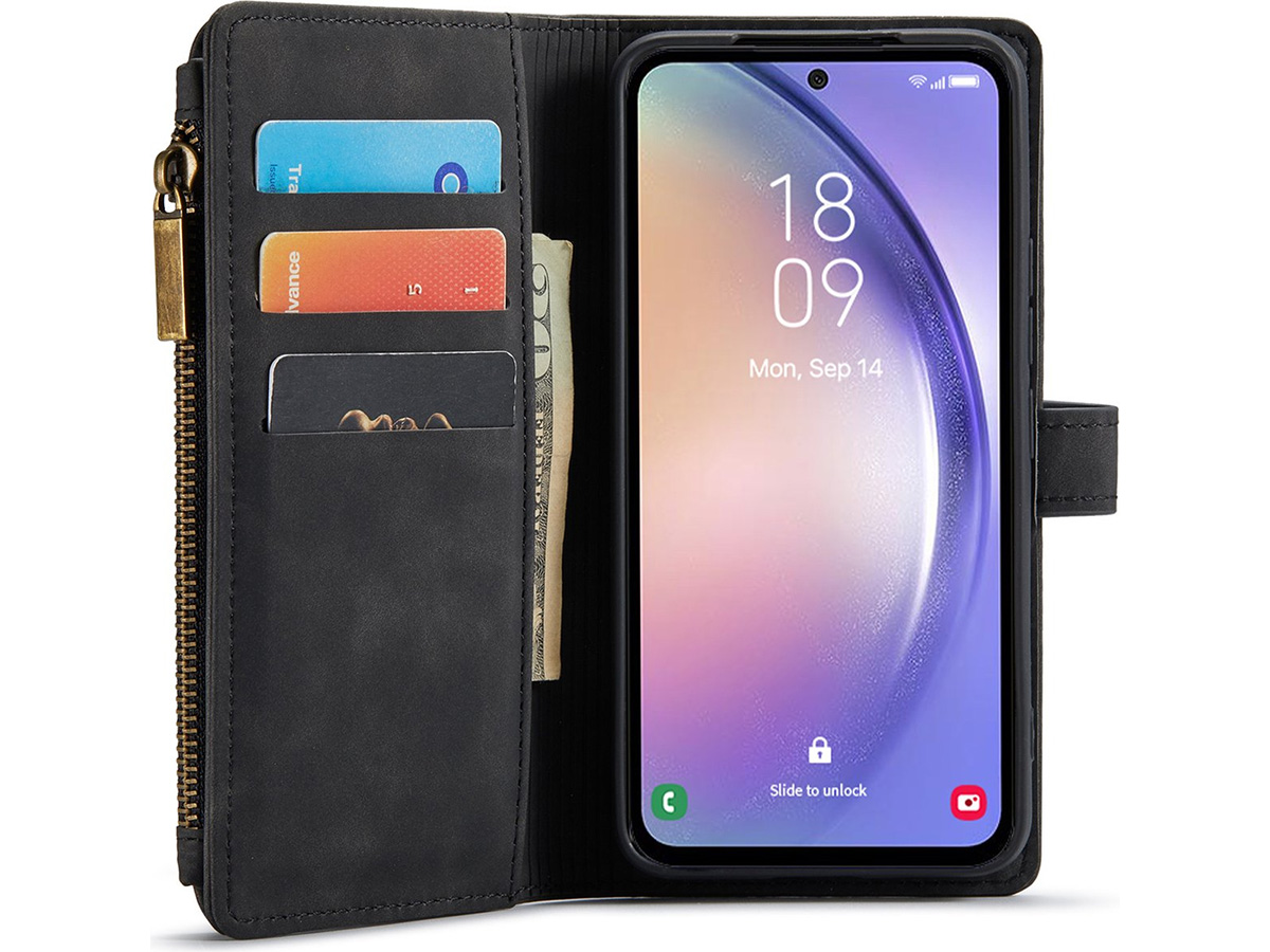 CaseMania Ritsvak Wallet Case Zwart - Samsung Galaxy A55 Hoesje