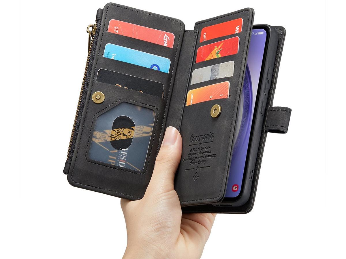 CaseMania Ritsvak Wallet Case Zwart - Samsung Galaxy A55 Hoesje