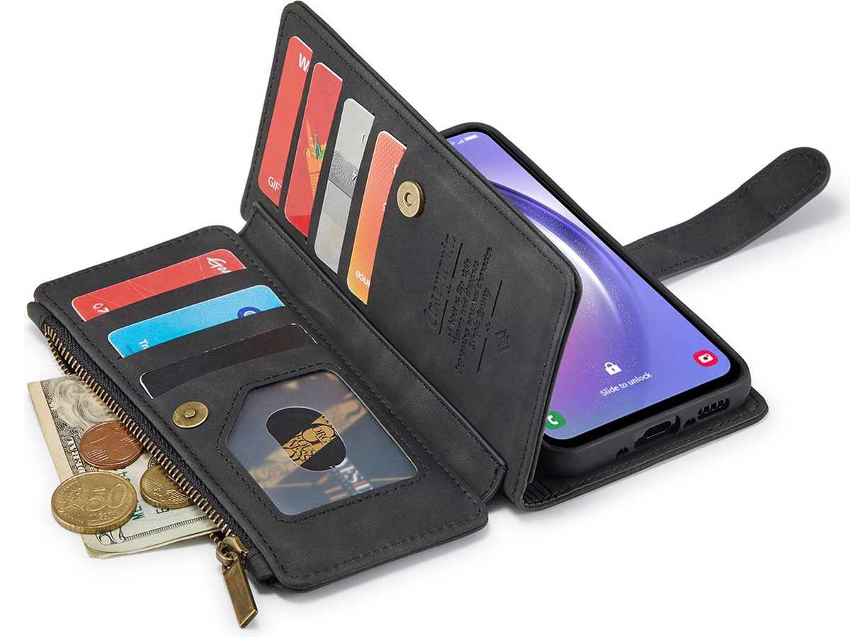 CaseMania Ritsvak Wallet Case Zwart - Samsung Galaxy A55 Hoesje