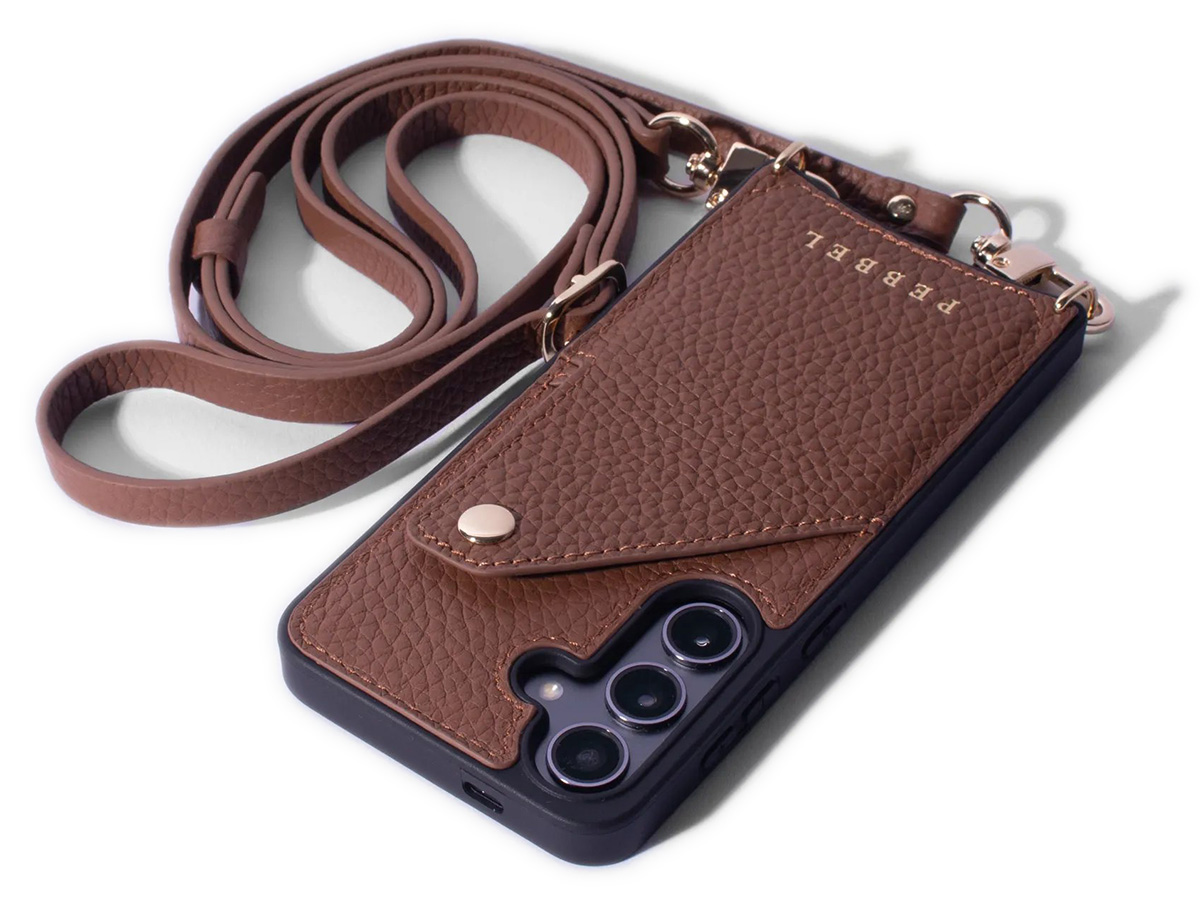 Pebbel Crossbody Case met Leren Koord - Samsung Galaxy S23 Hoesje Leer Cognac