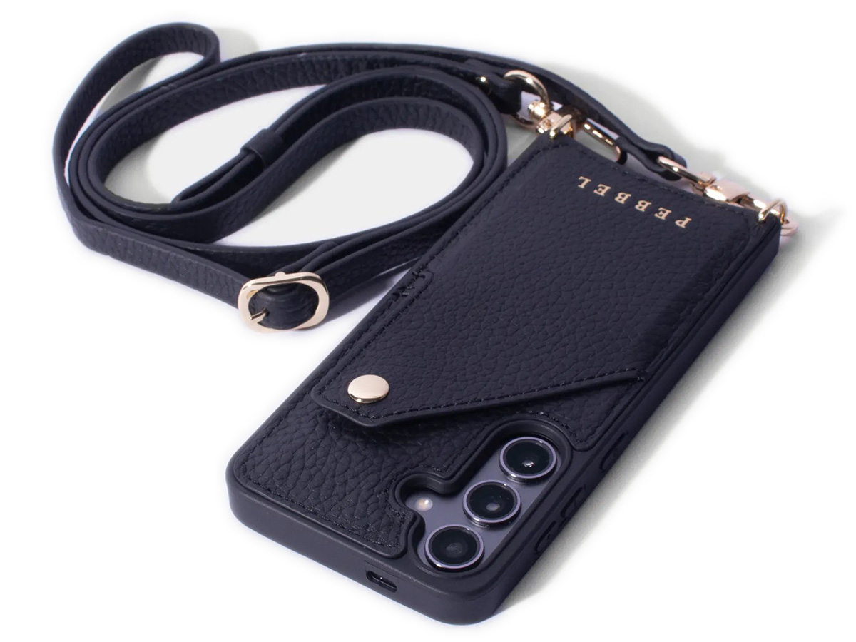 Pebbel Crossbody Case met Leren Koord - Samsung Galaxy S23 Hoesje Leer Zwart