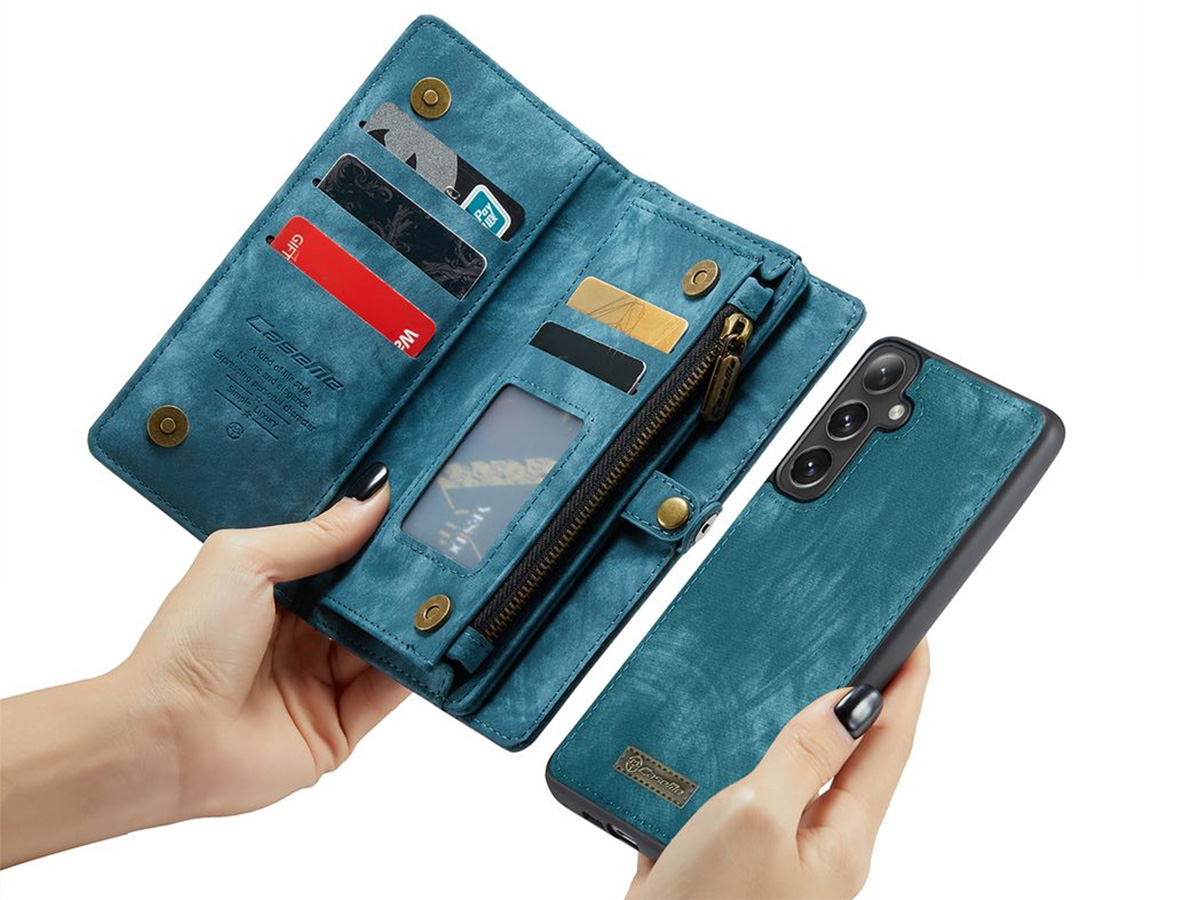 CaseMe 2in1 Wallet Ritsvak Case Blauw - Samsung Galaxy S24 FE Hoesje