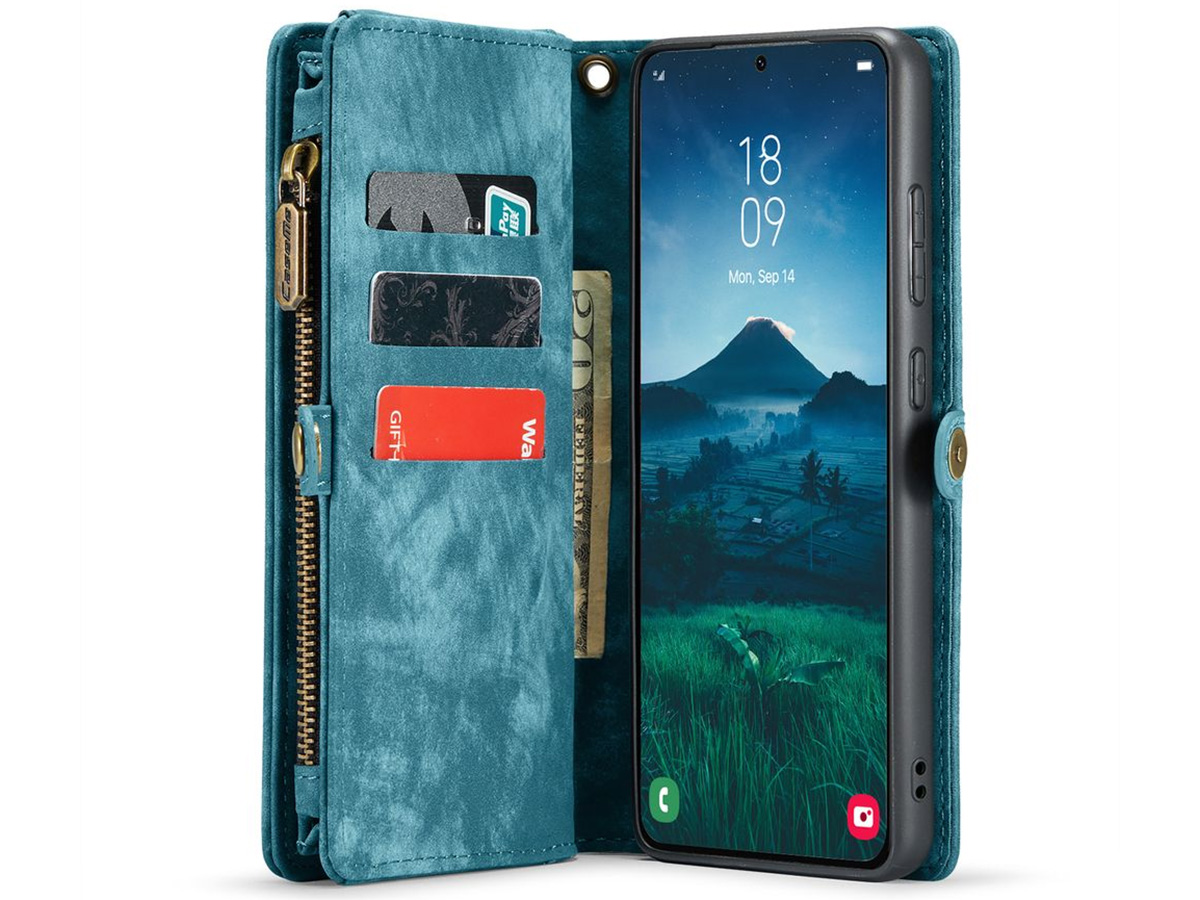 CaseMe 2in1 Wallet Ritsvak Case Blauw - Samsung Galaxy S24 FE Hoesje