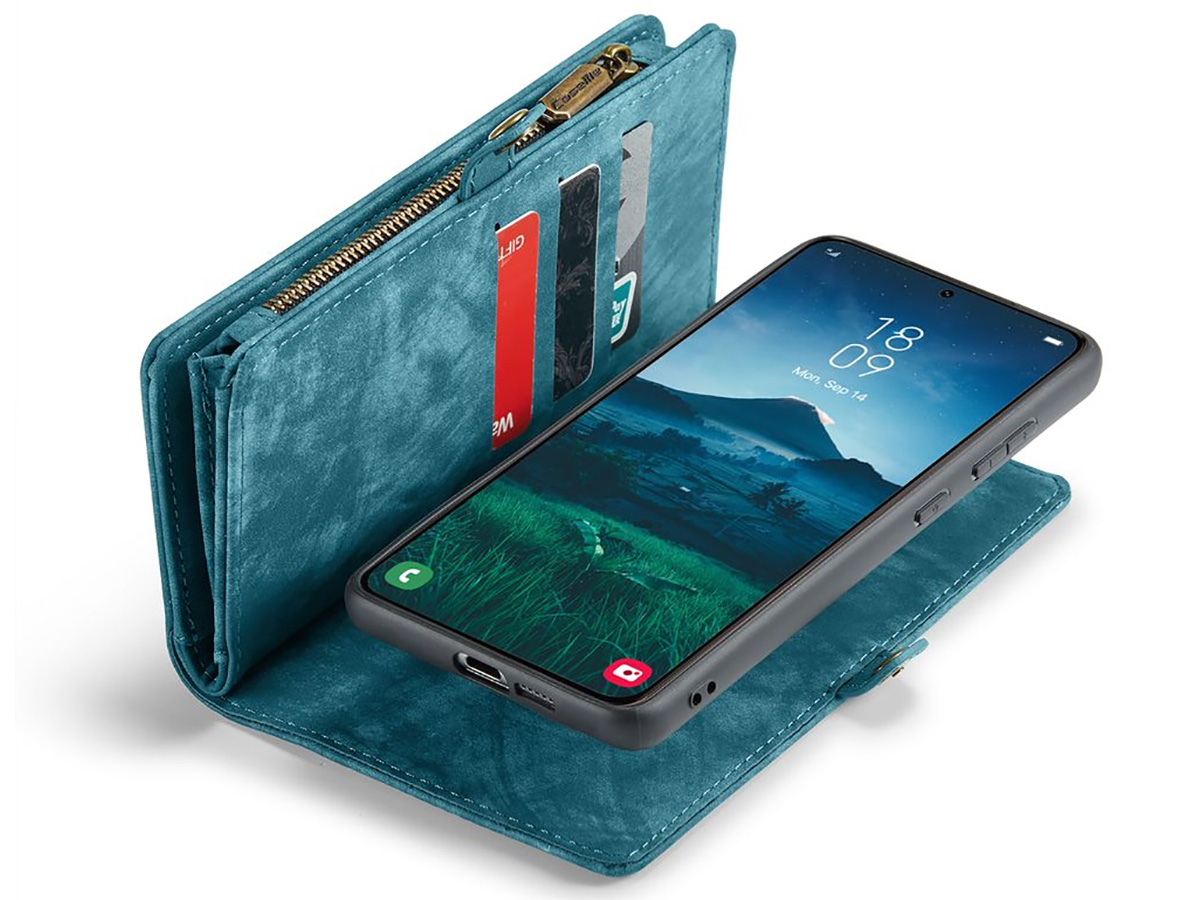 CaseMe 2in1 Wallet Ritsvak Case Blauw - Samsung Galaxy S24 FE Hoesje