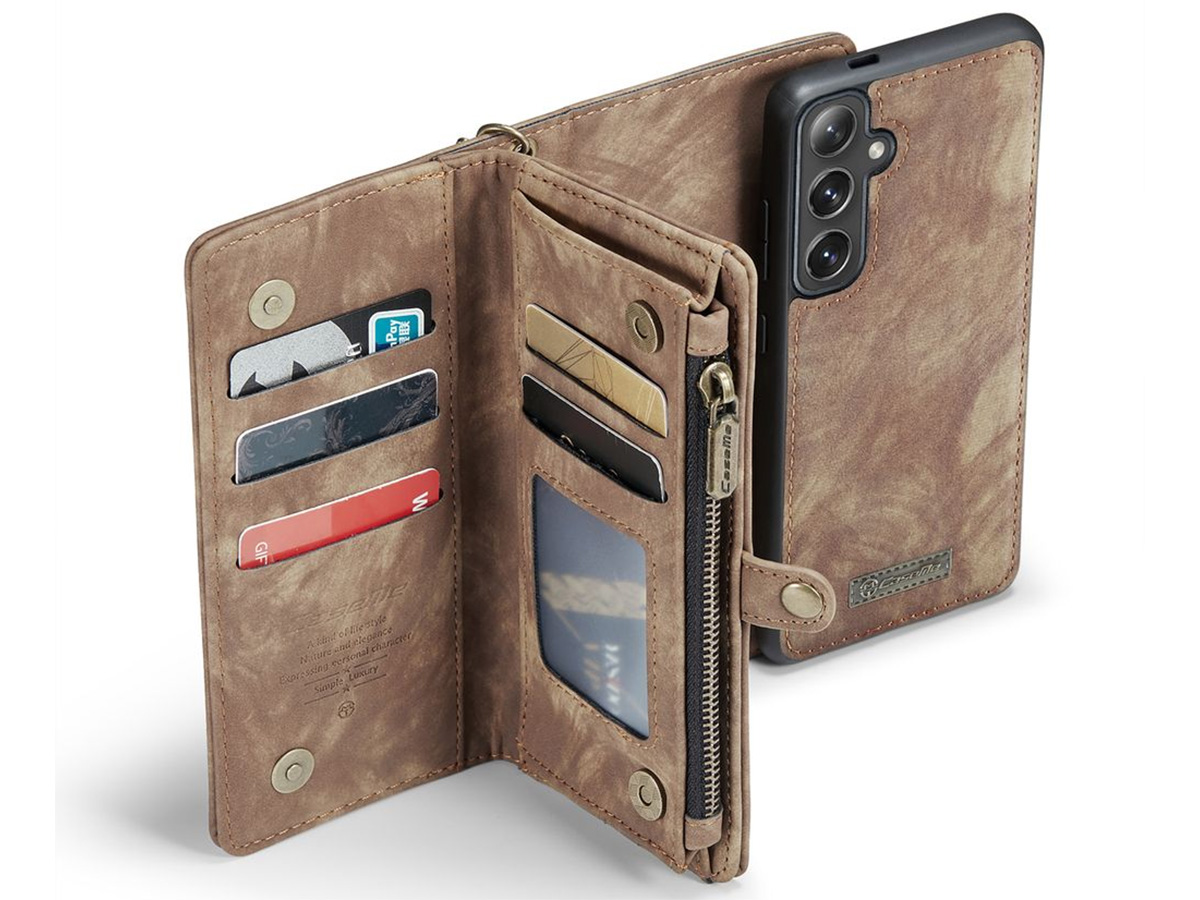 CaseMe 2in1 Wallet Ritsvak Case Bruin - Samsung Galaxy S24 FE Hoesje