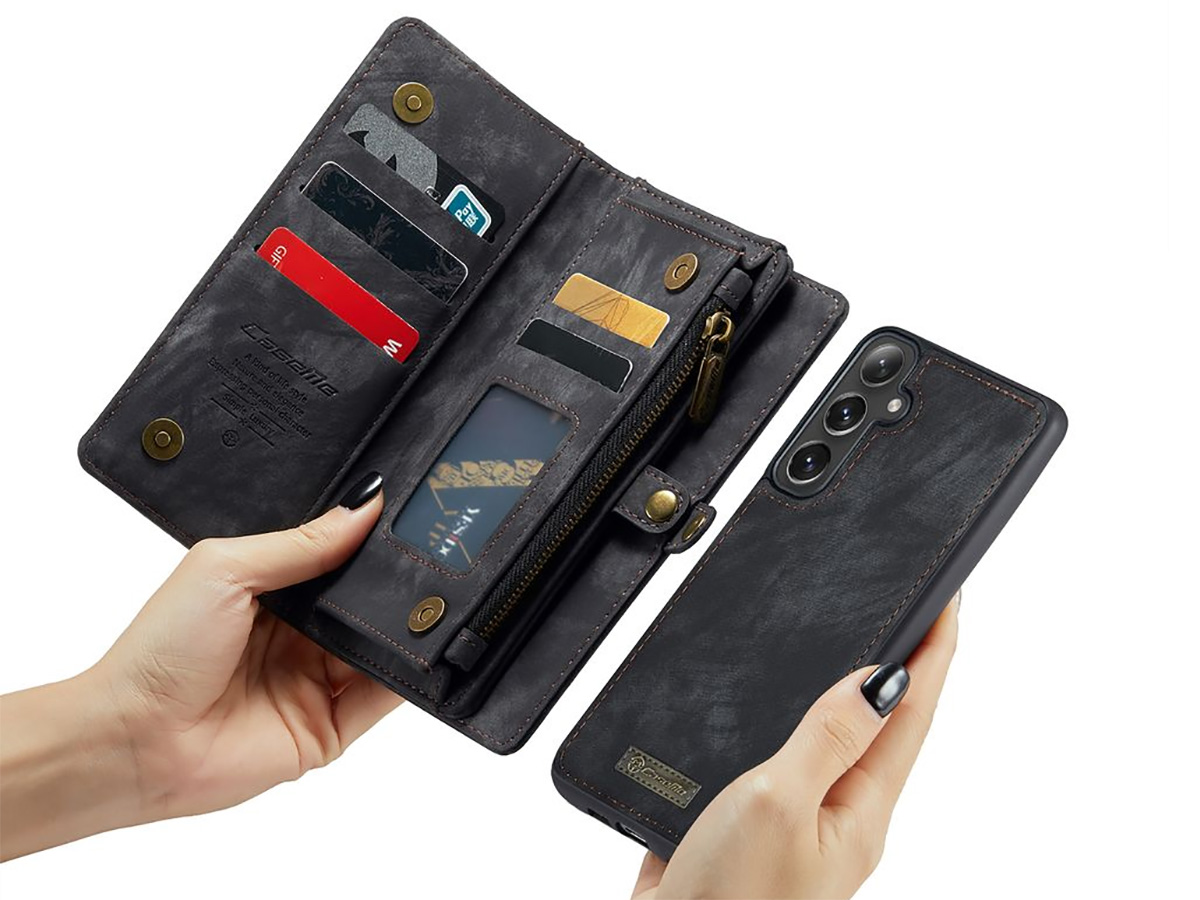 CaseMe 2in1 Wallet Ritsvak Case Zwart - Samsung Galaxy S24 FE Hoesje