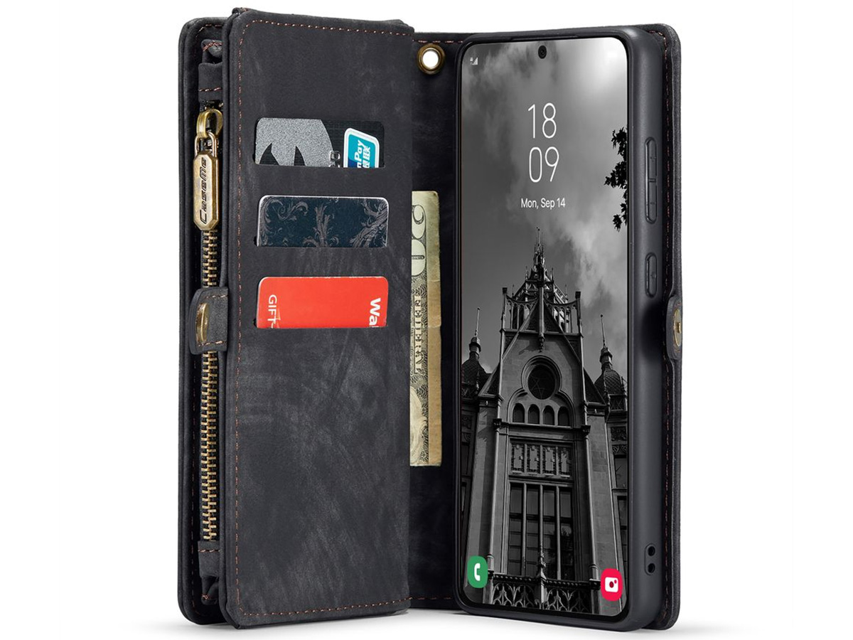 CaseMe 2in1 Wallet Ritsvak Case Zwart - Samsung Galaxy S24 FE Hoesje