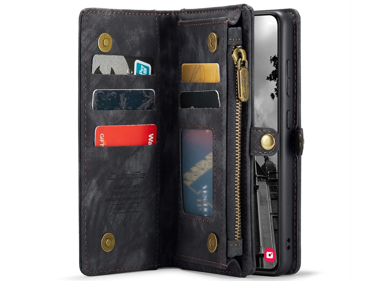 CaseMe 2in1 Wallet Ritsvak Case Zwart - Samsung Galaxy S24 FE Hoesje