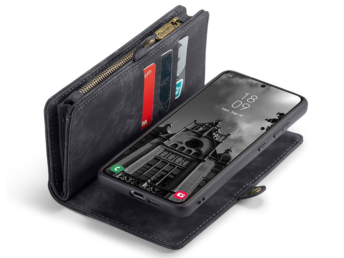 CaseMe 2in1 Wallet Ritsvak Case Zwart - Samsung Galaxy S24 FE Hoesje