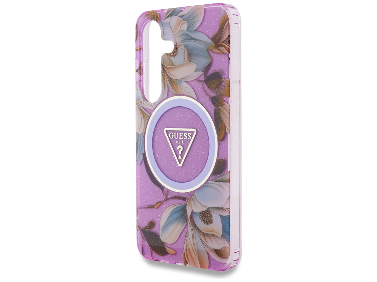 Guess Flowers MagSafe Case Paars - Samsung Galaxy S25 hoesje