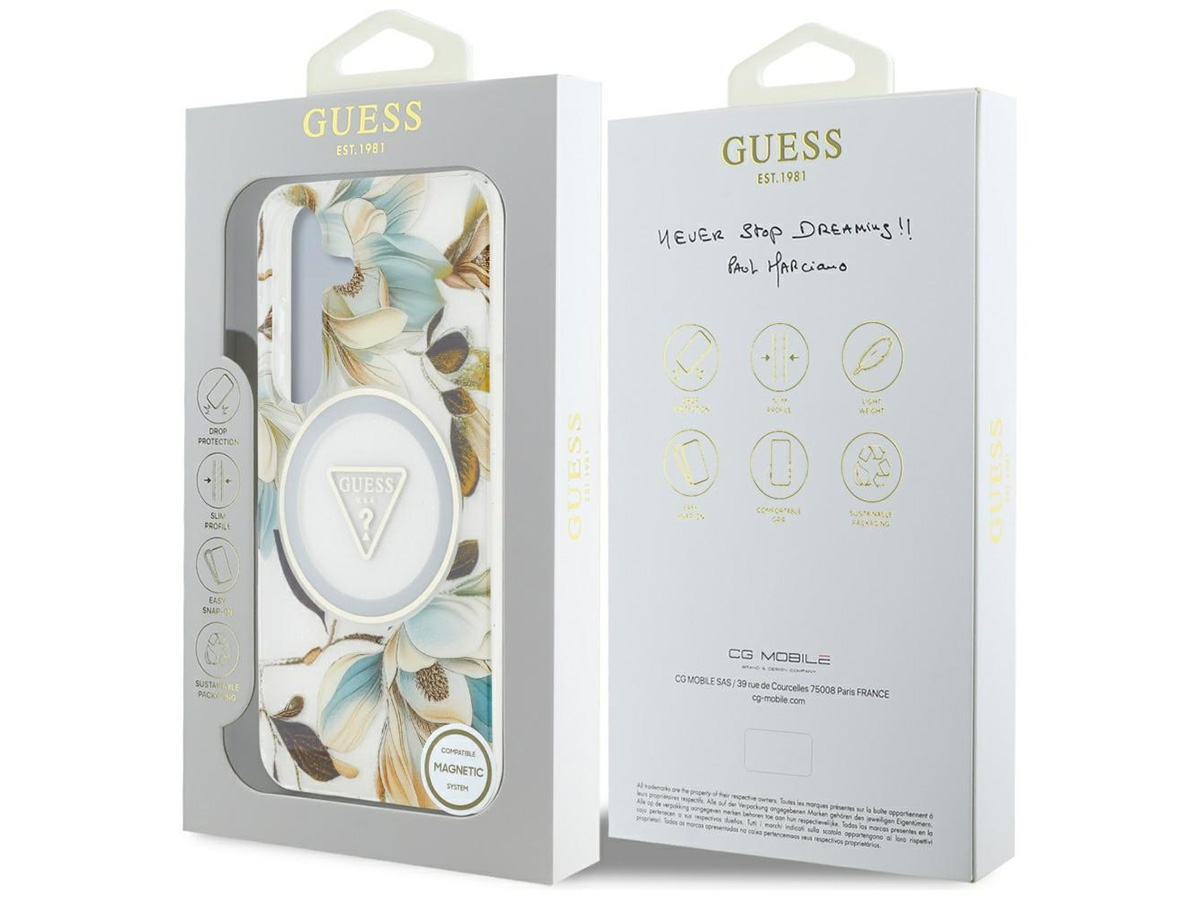 Guess Flowers MagSafe Case Wit - Samsung Galaxy S25 hoesje