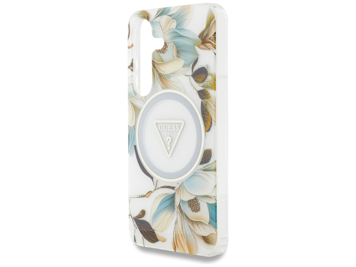 Guess Flowers MagSafe Case Wit - Samsung Galaxy S25 hoesje