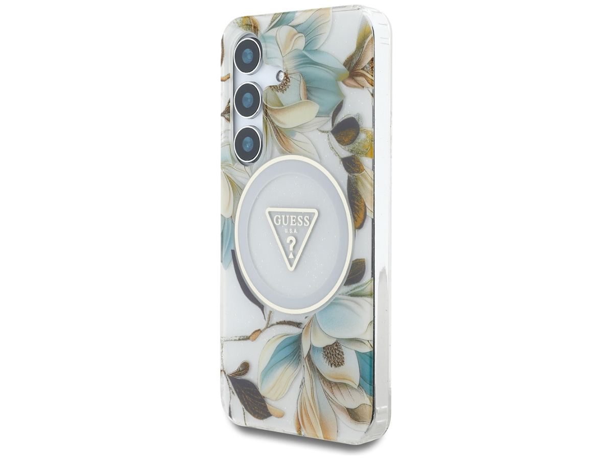 Guess Flowers MagSafe Case Wit - Samsung Galaxy S25 hoesje