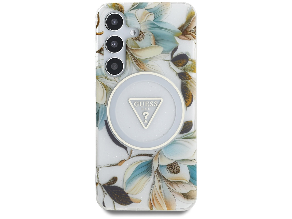 Guess Flowers MagSafe Case Wit - Samsung Galaxy S25 hoesje