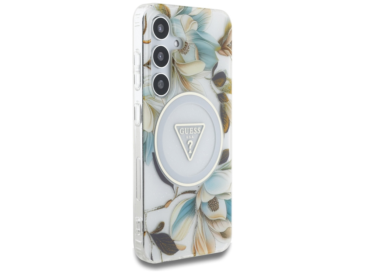 Guess Flowers MagSafe Case Wit - Samsung Galaxy S25 hoesje