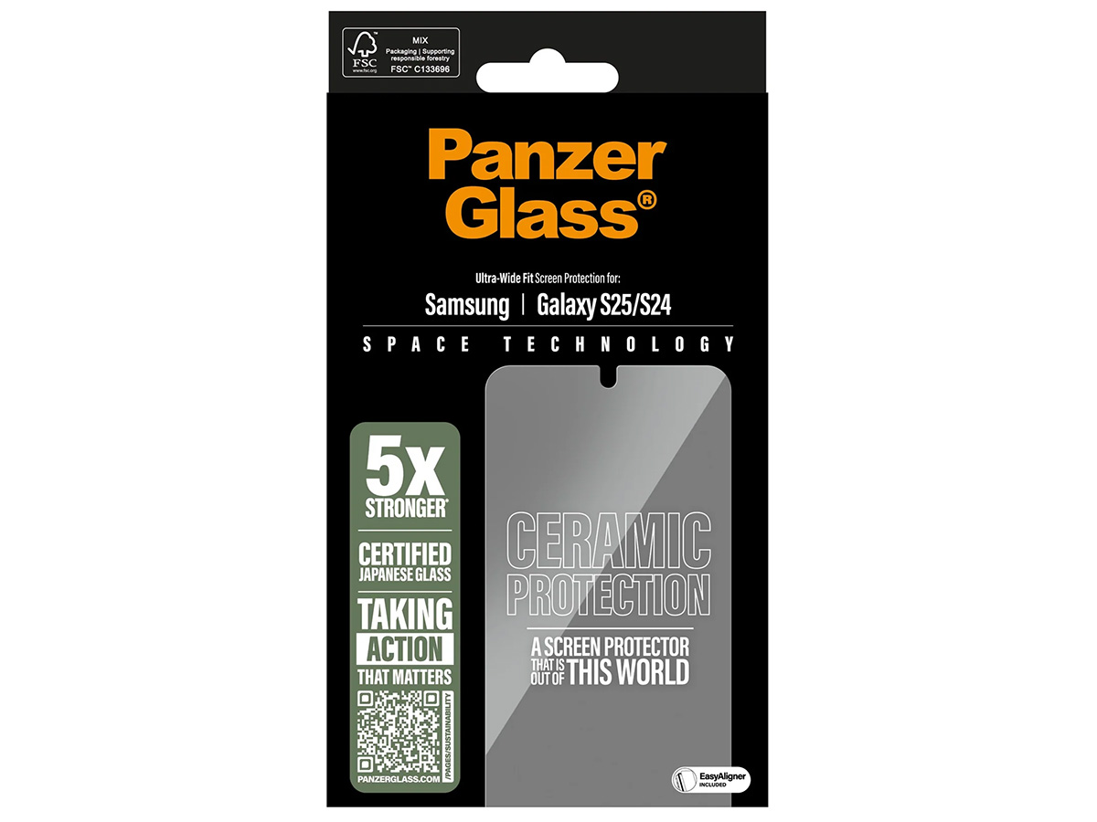 PanzerGlass Samsung Galaxy S25 Ceramic Screen Protector Ultra Wide Fit met EasyAligner