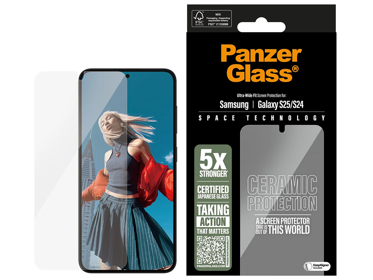 PanzerGlass Samsung Galaxy S25 Ceramic Screen Protector Ultra Wide Fit met EasyAligner