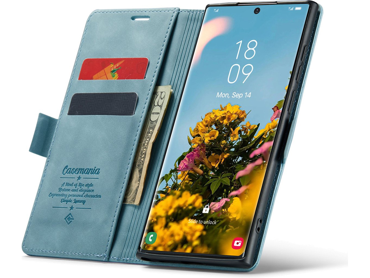 CaseMania Vintage Slim Bookcase Aqua - Samsung Galaxy S25 Ultra hoesje