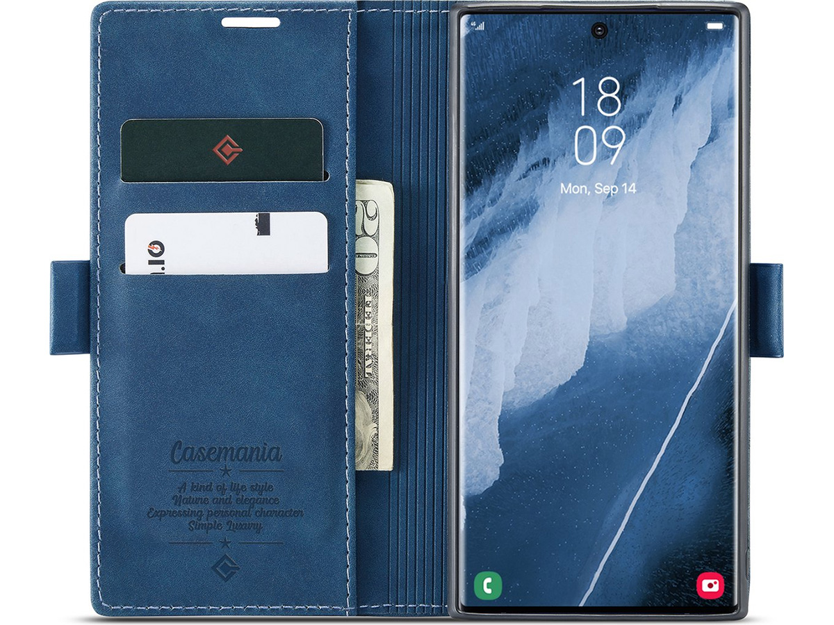 CaseMania Vintage Slim Bookcase Donkerblauw - Samsung Galaxy S25 Ultra hoesje